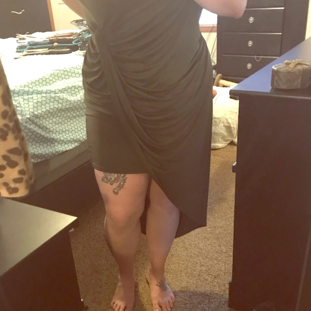 Olive green side knot bodycon dress